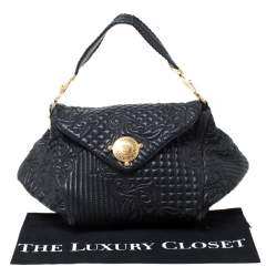 Versace Black Quilted Barocco Leather Top Handle Bag