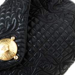 Versace Black Quilted Barocco Leather Top Handle Bag