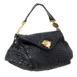 Versace Black Quilted Barocco Leather Top Handle Bag