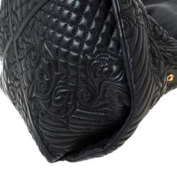 Versace Black Quilted Barocco Leather Top Handle Bag