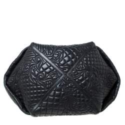 Versace Black Quilted Barocco Leather Top Handle Bag