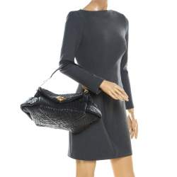 Versace Black Quilted Barocco Leather Top Handle Bag