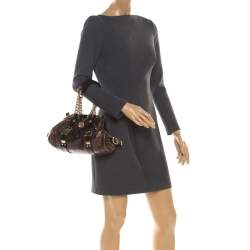 Pre Owned Versace Brown/Black Croc Embossed Patent Leather Madonna Boston Bag