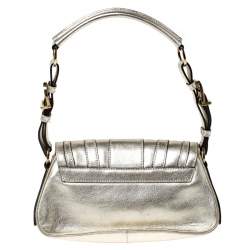 Pre Owned حقيبة كتف فيرساتشي قلاب إبزيم جلد ذهبي ميتاليك