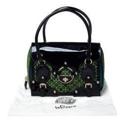 Pre Owned Versace Multicolor Suede and Patent Leather Lazer Cut Satchel