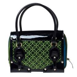 Pre Owned Versace Multicolor Suede and Patent Leather Lazer Cut Satchel