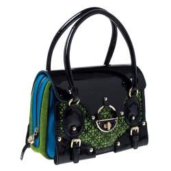 Pre Owned Versace Multicolor Suede and Patent Leather Lazer Cut Satchel