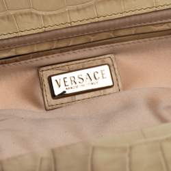 Pre Owned حقيبة كتف فيرساتشي حافة مرصعة جلد نقش تمساح كريمي