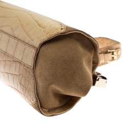 Pre Owned حقيبة كتف فيرساتشي حافة مرصعة جلد نقش تمساح كريمي