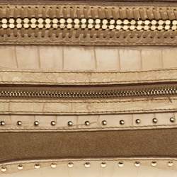 Pre Owned حقيبة كتف فيرساتشي حافة مرصعة جلد نقش تمساح كريمي