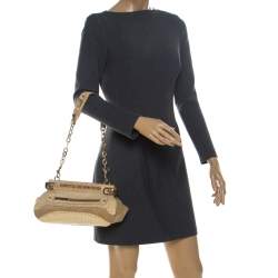 Pre Owned حقيبة كتف فيرساتشي حافة مرصعة جلد نقش تمساح كريمي