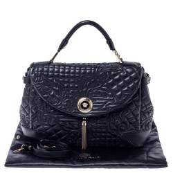 Pre Owned Versace Black Barocco Leather Altea Top Handle Bag