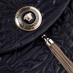 Pre Owned Versace Black Barocco Leather Altea Top Handle Bag