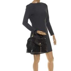 Pre Owned Versace Black Barocco Leather Altea Top Handle Bag