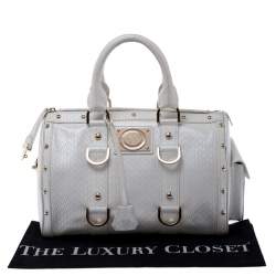 Pre Owned Versace White Leather Studded Satchel