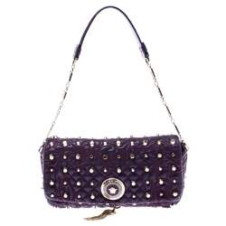 Pre Owned Versace Purple Leather Studded Tassel Vanitas Medea Shoulder Bag