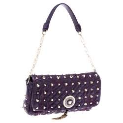 Pre Owned Versace Purple Leather Studded Tassel Vanitas Medea Shoulder Bag