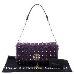 Pre Owned Versace Purple Leather Studded Tassel Vanitas Medea Shoulder Bag