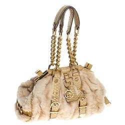 Versace Beige Rabbit Fur and Python Satchel