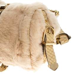 Versace Beige Rabbit Fur and Python Satchel