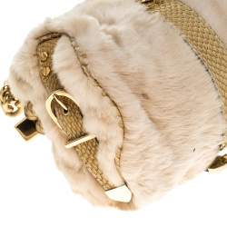 Versace Beige Rabbit Fur and Python Satchel