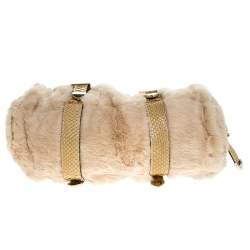 Versace Beige Rabbit Fur and Python Satchel
