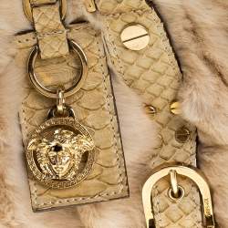 Versace Beige Rabbit Fur and Python Satchel