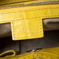 Pre Owned Versace Yellow Croc Embossed Leather Kiss Satchel
