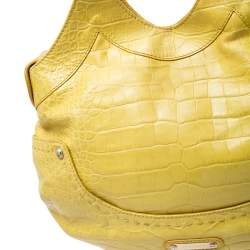 Pre Owned Versace Yellow Croc Embossed Leather Kiss Satchel