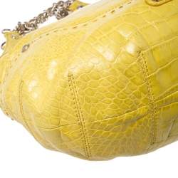Pre Owned Versace Yellow Croc Embossed Leather Kiss Satchel