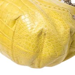 Pre Owned Versace Yellow Croc Embossed Leather Kiss Satchel