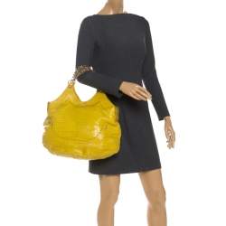 Pre Owned Versace Yellow Croc Embossed Leather Kiss Satchel