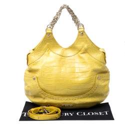 Pre Owned Versace Yellow Croc Embossed Leather Kiss Satchel