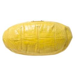 Pre Owned Versace Yellow Croc Embossed Leather Kiss Satchel