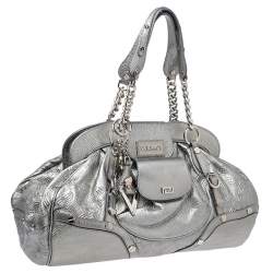 Versace Metallic Silver Leather Chain Link Satchel