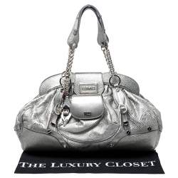 Versace Metallic Silver Leather Chain Link Satchel