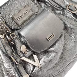 Versace Metallic Silver Leather Chain Link Satchel