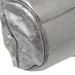 Versace Metallic Silver Leather Chain Link Satchel