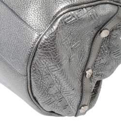 Versace Metallic Silver Leather Chain Link Satchel