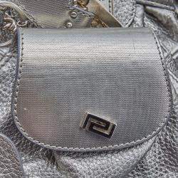 Versace Metallic Silver Leather Chain Link Satchel