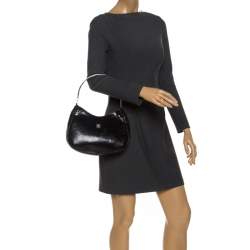 Versace Black Snakeskin Embossed Leather Metal Handle Hobo