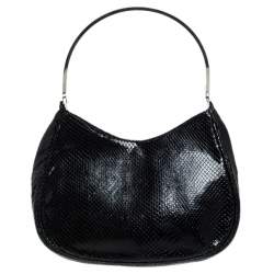 Versace Black Snakeskin Embossed Leather Metal Handle Hobo