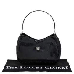 Versace Black Snakeskin Embossed Leather Metal Handle Hobo