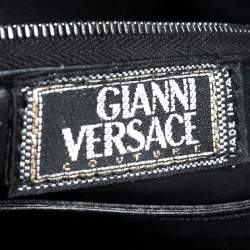 Versace Black Snakeskin Embossed Leather Metal Handle Hobo