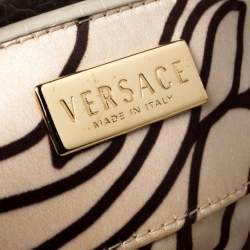 Pre Owned Versace Brown/Cream Croc Embossed Leather Madonna Boston Bag