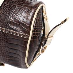 Pre Owned Versace Brown/Cream Croc Embossed Leather Madonna Boston Bag