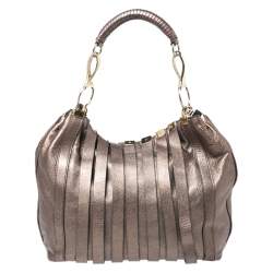 Versace Metallic Striped Leather Hobo