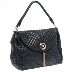 Pre Owned حقيبة فيرساتشي ألتيا  جلد باروكو سوداء