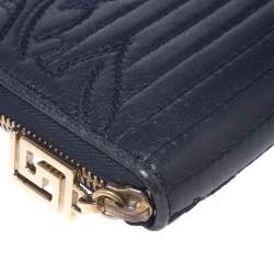 مملوكة مسبقًا Versace Navy Blue Leather Vanitas Zip Around Wallet