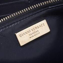 مملوكة مسبقًا Versace Navy Blue Leather Vanitas Zip Around Wallet